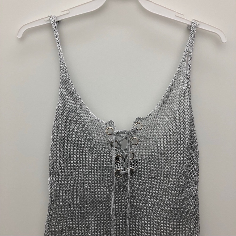 Silver Metallic Lace Up Dress